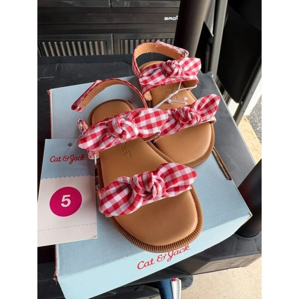 Baby Girl Sandals by Cat‎ & Jack Lillie Gingham Red Size 5 New With Tags
